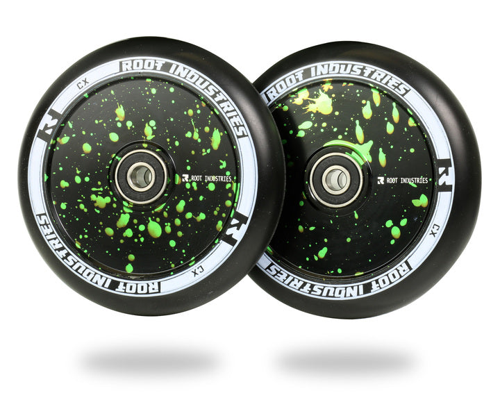 ROOT INDUSTRIES AIR WHEELS 110mm - BLACK/GREEN SPATTER SALE! $50